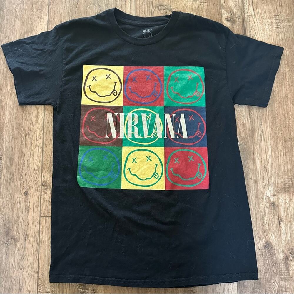 NIRVANA Black Cotton Tee with Iconic Logo, Graphic, Band Tee, 100% Cotton, M